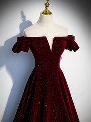 Burgundy Velvet Long Prom Dress Outfits For Girls, Burgundy Long Formal Dress