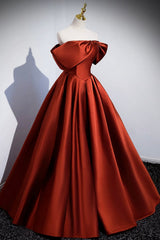 Caramel Floor Length Satin Formal Dress Outfits For Girls, Cute Off Shoulder A-line Evening Dress