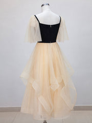 Champagne A-Line Tulle Short Prom Dresses For Black girls For Women, Champagne Formal Dress