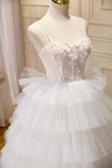 Champagne Sweetheart Layers Princess Dress Outfits For Girls, Spaghetti Straps Tulle Formal Gown