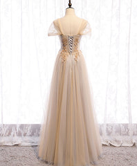 Champagne Sweetheart Tulle Lace Long Prom Dress Outfits For Women Champagne Formal Dress