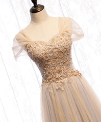 Champagne Sweetheart Tulle Lace Long Prom Dress Outfits For Women Champagne Formal Dress