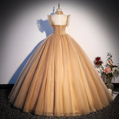 Champagne Tulle Beaded Long Sweet 16 Formal Dresses For Black girls For Women, Champagne Party Dresses