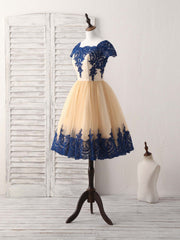 Champagne Tulle Lace Applique Short Prom Dress Outfits For Girls, Bridesmaid Dress