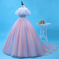 Charming Blue and Pink Tulle Off Shoulder Sweet 16 Dress Outfits For Women with Lace, Ball Gown Formal Dress