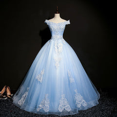 Charming Blue Off the Shoulder Long Sweet 16 Dress Outfits For Girls, Handmade Party Gown