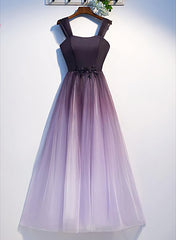 Charming Gradient Tulle Straps Long Party Dress Outfits For Girls,A-line Prom Dress