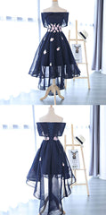 Charming Navy Blue Tulle Party Dress Outfits For Women with Flowers, Cute Prom Dress