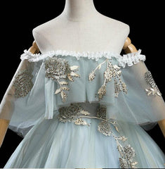 Charming Princess Light Green Tulle with Lace Flowers Prom Dress Outfits For Girls, Light Green Party Dress