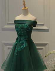Cute Dark Green Off Shoulder Short Party Dress Outfits For Girls, Tulle Homecoming Dress