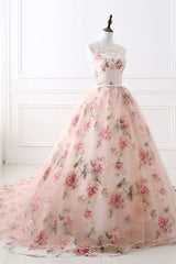 Cute Floral Long Prom Dress Outfits For Women with Lace, A-Line Scoop Neckline Party Dress