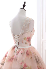 Cute Floral Long Prom Dress Outfits For Women with Lace, A-Line Scoop Neckline Party Dress