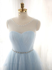 Cute Light Blue Homecoming Dress Outfits For Women With Belt, Lovely Short Prom Dress