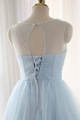 Cute Light Blue Homecoming Dress Outfits For Women With Belt, Lovely Short Prom Dress