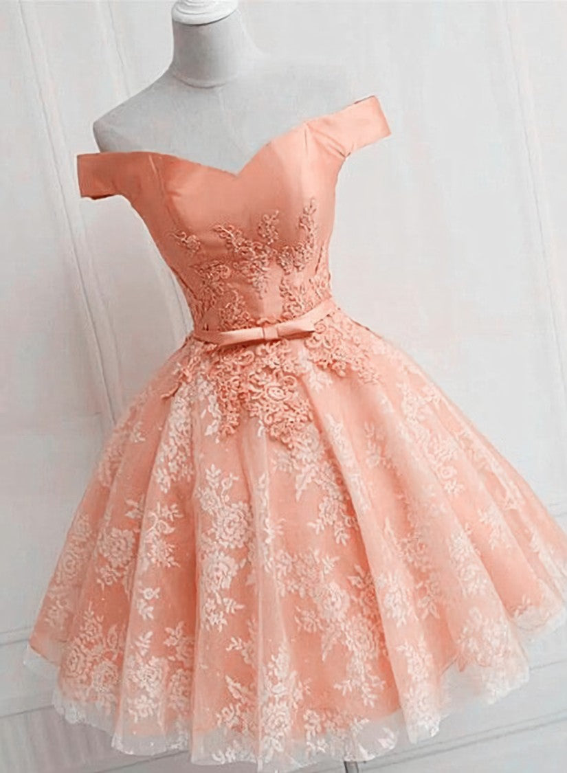 Cute Lovely Off Shoulder Tulle with Lace Party Dress Outfits For Girls, Prom Dress