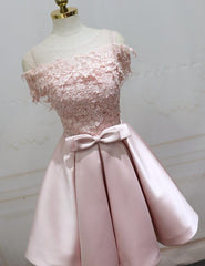 Cute Pink Satin Short Prom Dress Outfits For Women , Lovely Party Dress