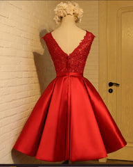 Cute Red Homecoming Dress Outfits For Girls, Round Neckline Lace and Satin Party Dress