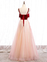 Cute Straps Velvet and Tulle Long Party Dress Outfits For Girls, A-line Evening Gown