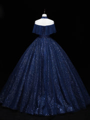 Dark Blue Long Prom Dress Outfits For Girls, Blue Tulle Formal Gown Graduation Dresses