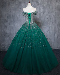 Dark Green Tulle Sweetheart Sparkle Party Dress Outfits For Girls, Sweet 16 Dress