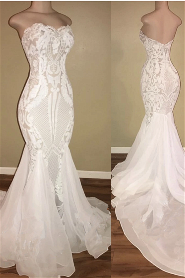 Different Sweetheart Mermaid White Summer Wedding Dresses For Black girls on Sale