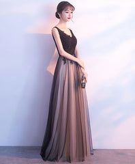 Black Tulle V Neck Long Prom Dress, Black Evening Dress