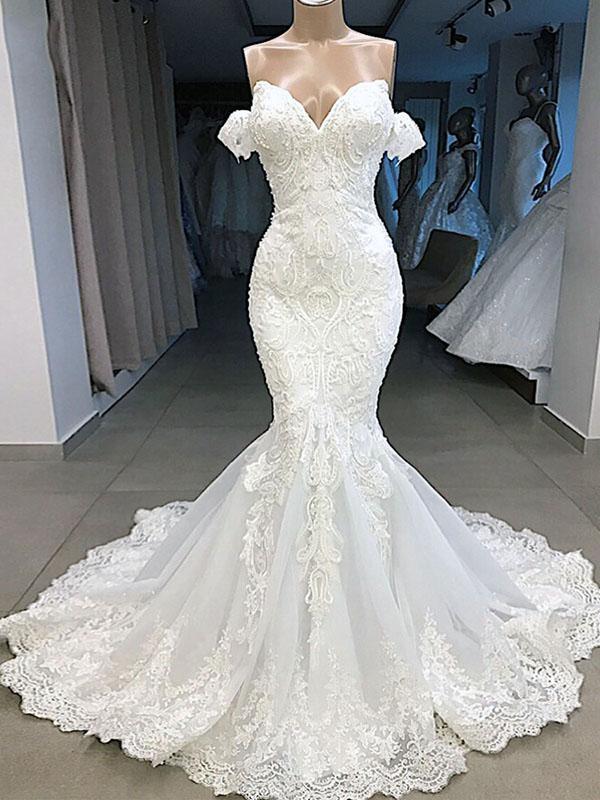 Elegant Long Mermaid Sweetheart Lace Wedding Dresses For Black girls with Sleeves
