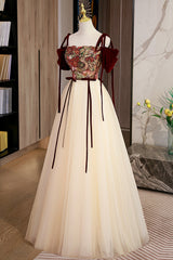 Elegant Tulle Embroidery Long Evening Dress Outfits For Girls, Cute Off the Shoulder Party Dress