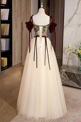 Elegant Tulle Embroidery Long Evening Dress Outfits For Girls, Cute Off the Shoulder Party Dress