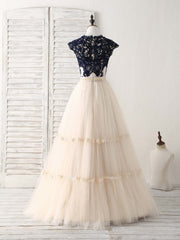Elegant Tulle Lace Applique Long Prom Dress Outfits For Women Tulle Evening Dress