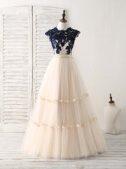 Elegant Tulle Lace Applique Long Prom Dress Outfits For Women Tulle Evening Dress
