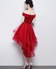 Fashionable High Low Party Dress Outfits For Girls, Red Off Shoulder Homecoming Dress