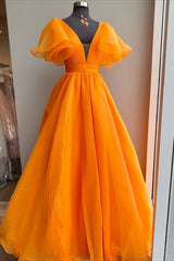 Uniqus lång prom klänning orange formell klänning