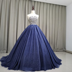 Gorgeous Blue Ball Gown Sweet 16 Party Dress Outfits For Girls, Blue Handmade Formal Gown