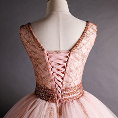 Gorgeous Pink V-neckline Beaded Ball Gown Formal Dresses For Black girls For Women, Pink Sweet 16 Dresses
