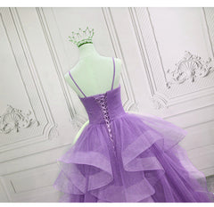 Gorgeous Purple Straps Layers Tulle V-neckline Long Evening Dress Outfits For Girls, Light Purple Prom Dresses
