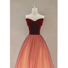 Gradient Red Tulle with Velvet Long Party Dress Outfits For Girls, Cute Floor Length Formal Dress