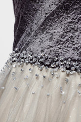 Gray Tulle Long A-Line Prom Dress Outfits For Girls, V-Neck Spaghetti Straps Evening Dress