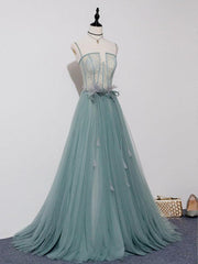 Green A Line Lace Long Prom Dresses For Black girls For Women, A Line Green Lace Long Formal Evening Dresses