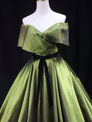 Green A line Satin Long Prom Dress Outfits For Girls, Green Satin Formal Evening Dresses
