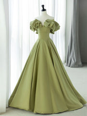 Green A-Line Satin Long Prom Dresses For Black girls For Women, Green Formal Evening Dress