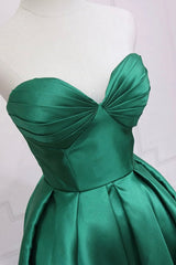 Green Satin High Low Prom Dress Outfits For Girls, Cute Sweetheart Neck Evening Party Dress