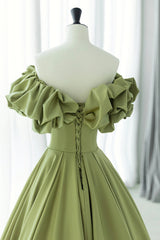 Green Satin Long Prom Dress Outfits For Girls, Green A-Line Evening Dress