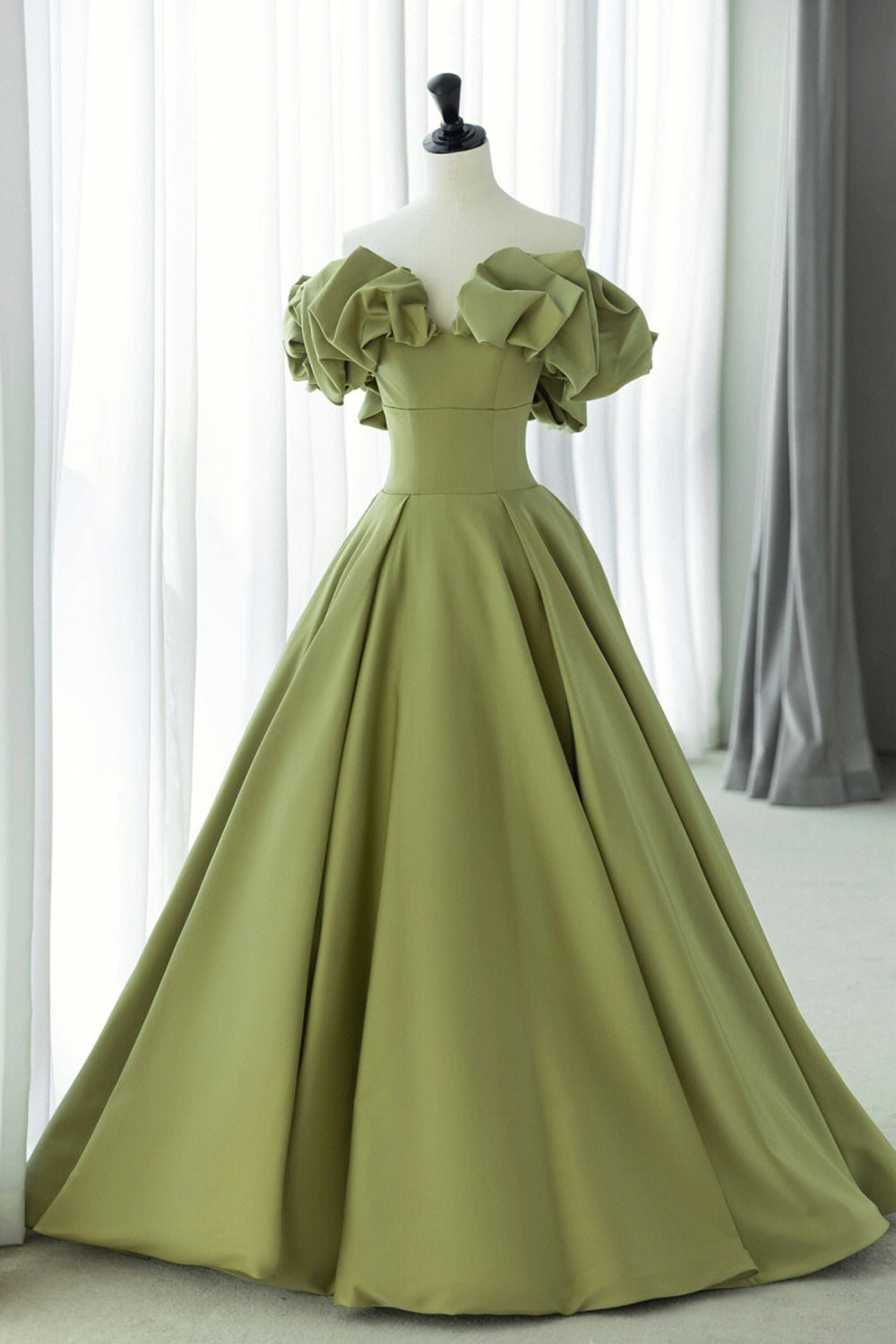 Green Satin Long Prom Dress Outfits For Girls, Green A-Line Evening Dress