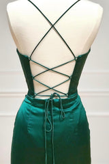 Green Satin Long Prom Dress Outfits For Girls, Simple Lace-Up Evening Party Dress