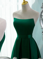 Green Satin Simple Long Party Dress Outfits For Women with Leg Slit, Green A-ine Junior Prom Dress