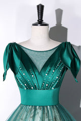 Green Satin Tulle Long Prom Dress Outfits For Girls, Elegant A-Line Formal Dress