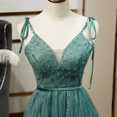 Green Straps V-neckline Floor Length Party Dress Outfits For Girls, Simple Junior Prom Dresses