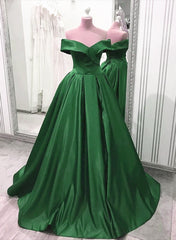 Green Sweetheart A-line Satin Floor Length Prom Dress Outfits For Girls, Green Evening Dress