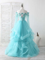 Green Tulle Lace Applique Long Prom Dress Outfits For Women Green Graduation Dresses
